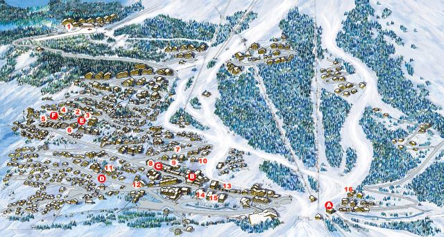 Map of ski properties for self catered rental in Meribel